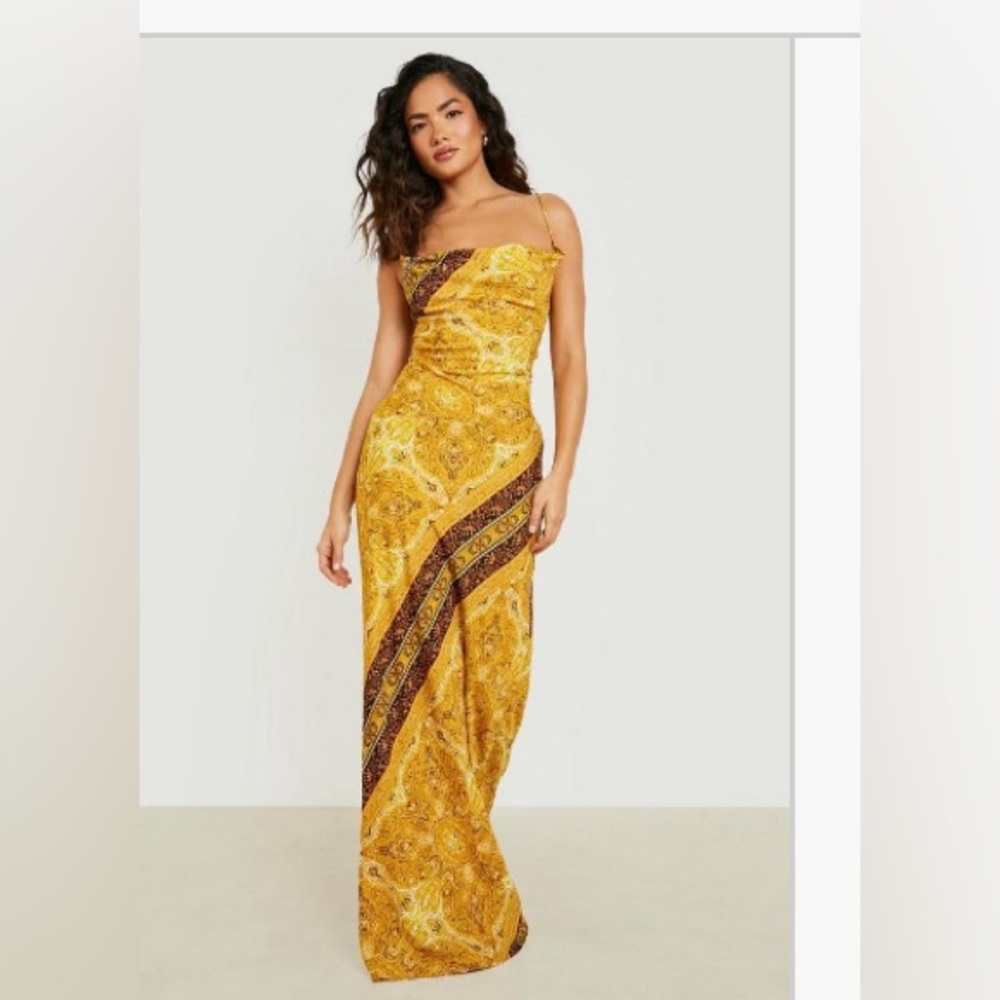 Yellow and Brown Maxi Dress with Strappy Back
